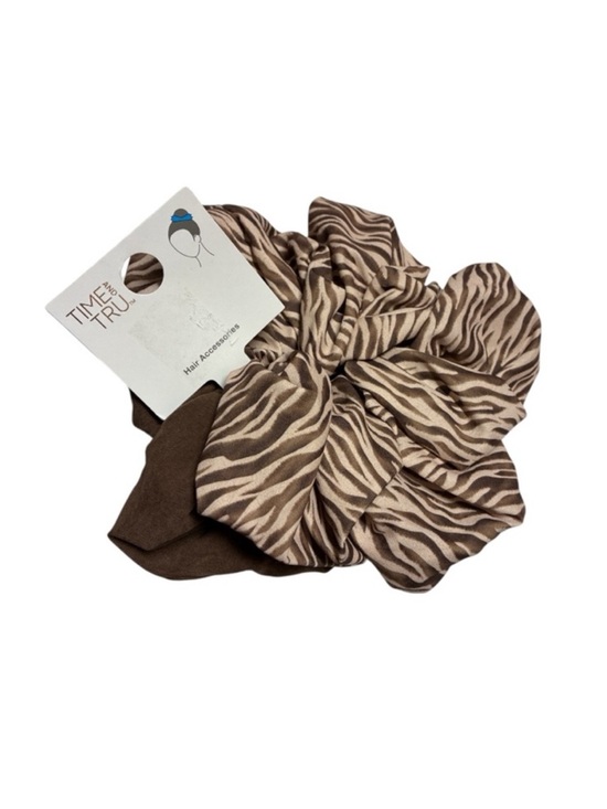 Time and Tru Accessories - Time and Tru Brown And Zebra Cream Print Ponytail Large Scrunchies